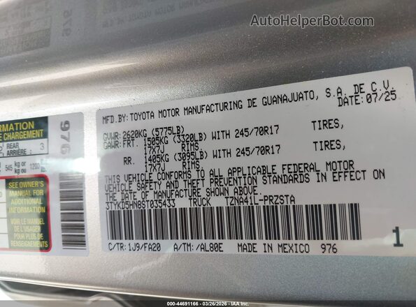 3TYKD5HN8ST035433 2025 TOYOTA TACOMA Silver 