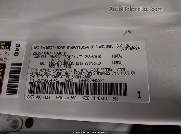 3TYLB5JN8RT047452 2024 TOYOTA TACOMA White Engine compartment view