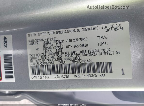 3TYLC5LN2RT002159 2024 TOYOTA TACOMA HYBRID White Շարժիչի բաժամունքի տեսք