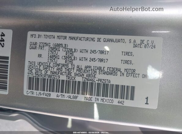 3TYLD5KN1RT003219 2024 TOYOTA TACOMA Silver 