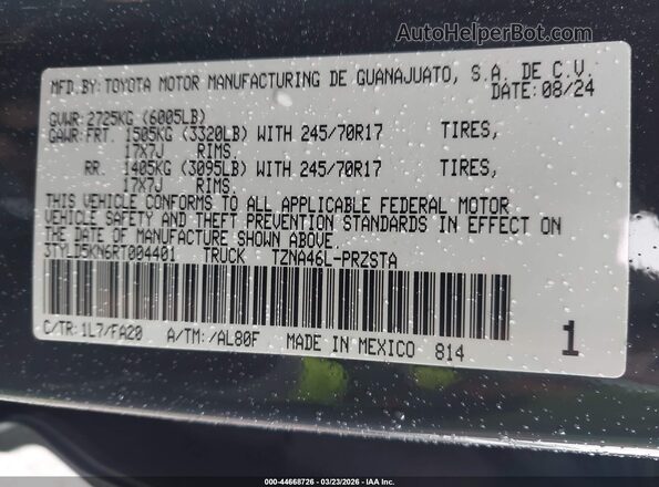 3TYLD5KN6RT004401 2024 TOYOTA TACOMA Серый Вид подкапотного пространства