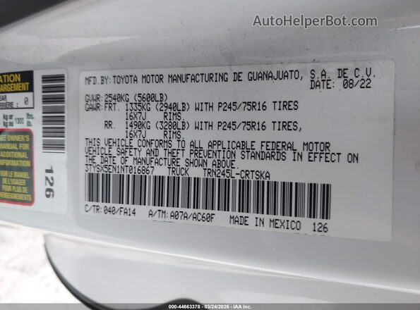 3TYSX5EN1NT016867 2022 TOYOTA TACOMA White Widok komory silnika
