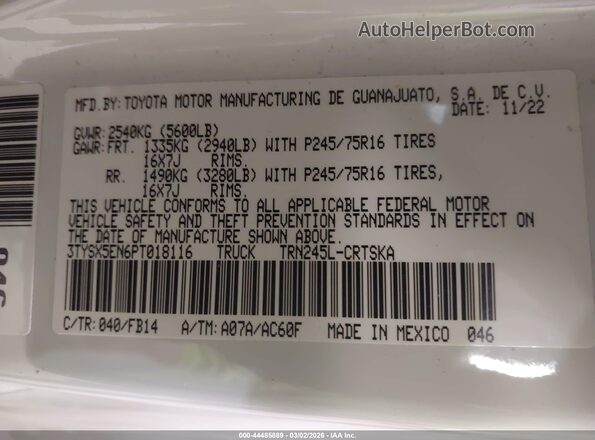 3TYSX5EN6PT018116 2023 TOYOTA TACOMA White 