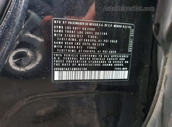 3VV0B7AX1KM092168 2019 VOLKSWAGEN TIGUAN Black 