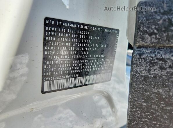 3VV0B7AX2MM076290 2021 VOLKSWAGEN TIGUAN White VIN sticker view