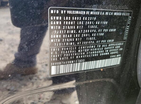 3VV0B7AX9NM121632 2022 VOLKSWAGEN TIGUAN Черный Панорамный вид салона 360°