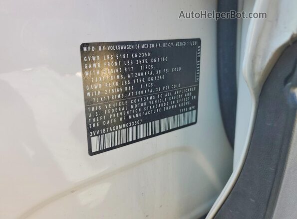 3VV1B7AX0MM033507 2021 VOLKSWAGEN TIGUAN Белый Вид подкапотного пространства
