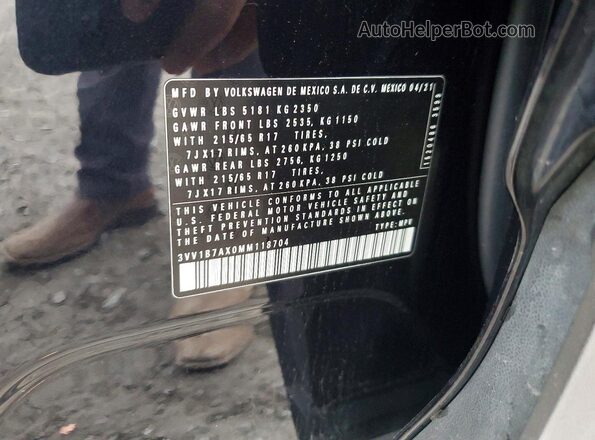 3VV1B7AX0MM118704 2021 VOLKSWAGEN TIGUAN Black VIN sticker view