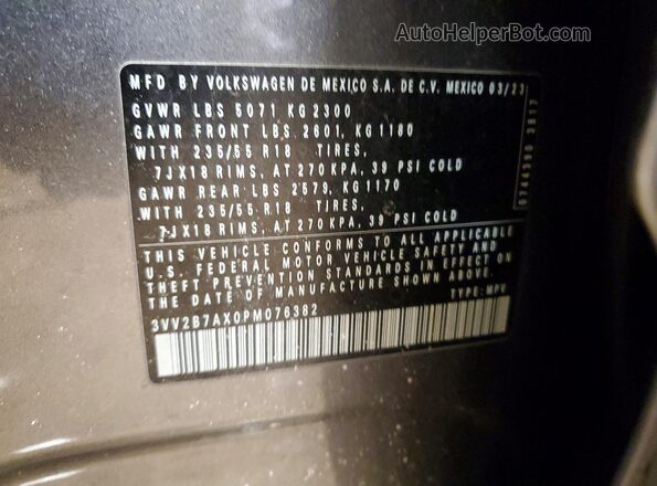 3VV2B7AX0PM076382 2023 VOLKSWAGEN TIGUAN Gray 