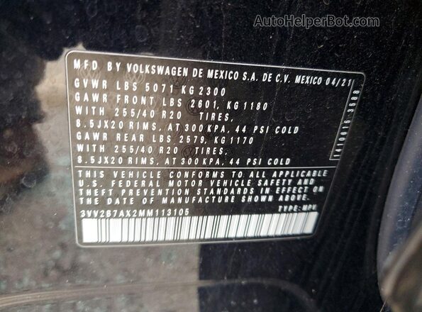 3VV2B7AX2MM113105 2021 VOLKSWAGEN TIGUAN Black VIN sticker view