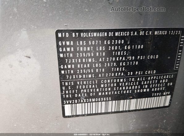 3VV2B7AX3RM069655 2024 VOLKSWAGEN TIGUAN Серый Вид подкапотного пространства
