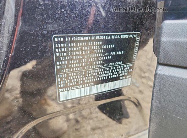 3VV2B7AX7KM173779 2019 VOLKSWAGEN TIGUAN Black 
