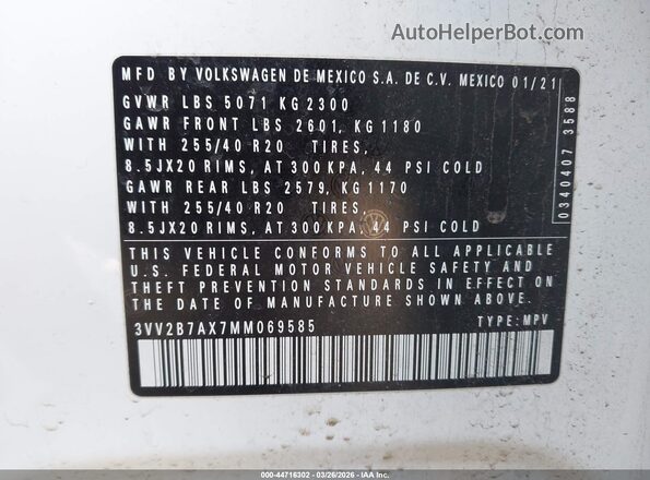 3VV2B7AX7MM069585 2021 VOLKSWAGEN TIGUAN White Engine compartment view