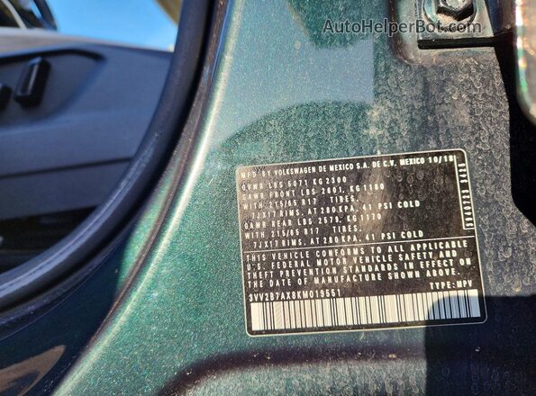 3VV2B7AX8KM019551 2019 VOLKSWAGEN TIGUAN Green 