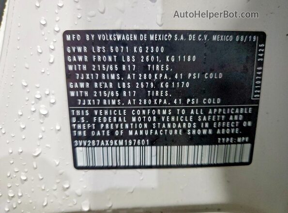 3VV2B7AX9KM197601 2019 VOLKSWAGEN TIGUAN White 