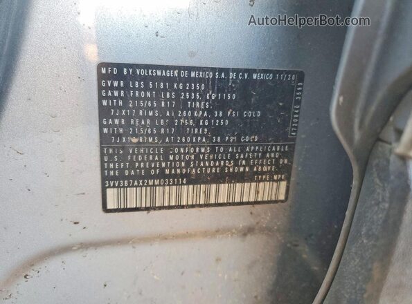 3VV3B7AX2MM033114 2021 VOLKSWAGEN TIGUAN Silver Շարժիչի բաժամունքի տեսք