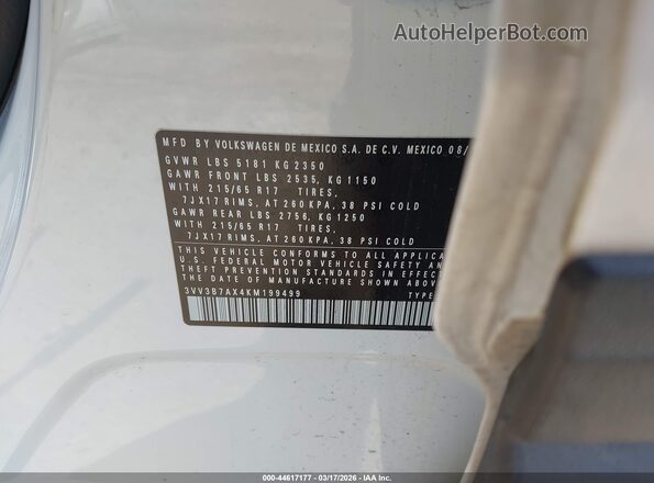 3VV3B7AX4KM199499 2019 VOLKSWAGEN TIGUAN White 