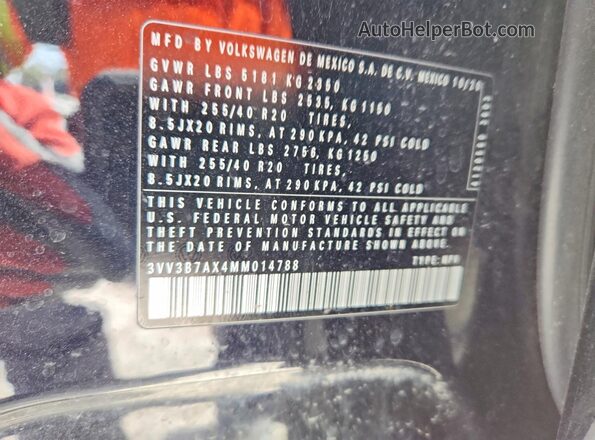 3VV3B7AX4MM014788 2021 VOLKSWAGEN TIGUAN Black Vista de la etiqueta del VIN