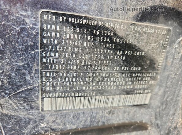 3VV3B7AX4MM049914 2021 VOLKSWAGEN TIGUAN Gray Vista interior de 360 grados