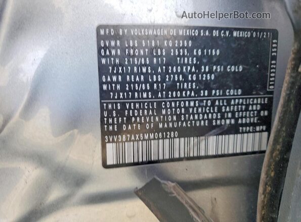 3VV3B7AX5MM061280 2021 VOLKSWAGEN TIGUAN Silver VIN կոդի պիտակի տեսք