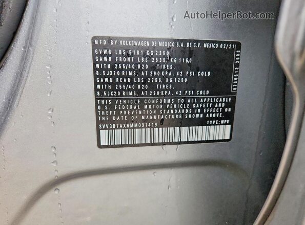 3VV3B7AX6MM091419 2021 VOLKSWAGEN TIGUAN Silver VIN sticker view