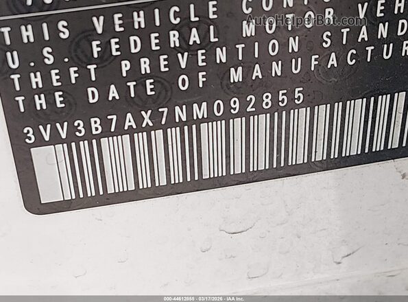 3VV3B7AX7NM092855 2022 VOLKSWAGEN TIGUAN White Widok komory silnika