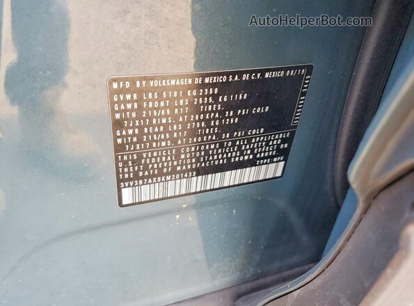 3VV3B7AX8KM201433 2019 VOLKSWAGEN TIGUAN Teal 