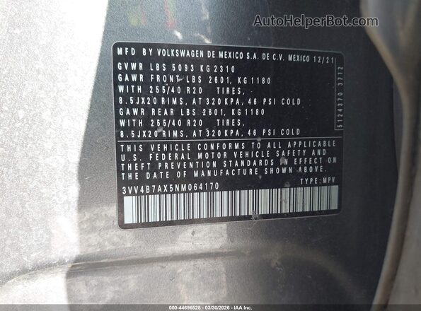 3VV4B7AX5NM064170 2022 VOLKSWAGEN TIGUAN Gray Engine compartment view