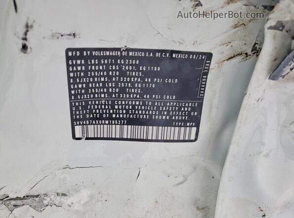 3VV4B7AX6RM185277 2024 VOLKSWAGEN TIGUAN White VIN կոդի պիտակի տեսք