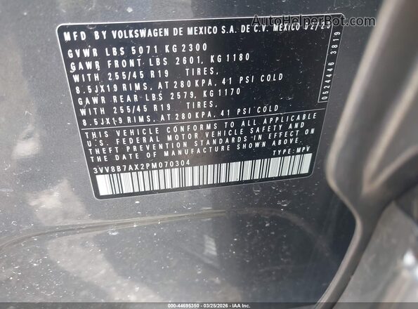 3VV8B7AX2PM070304 2023 VOLKSWAGEN TIGUAN Gray 