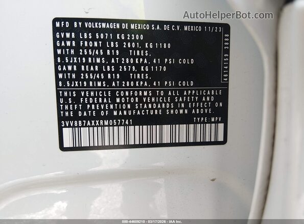 3VV8B7AXXRM057741 2024 VOLKSWAGEN TIGUAN White 
