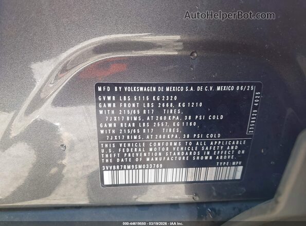 3VVBR7RM9SM033769 2025 VOLKSWAGEN TIGUAN Gray Widok komory silnika