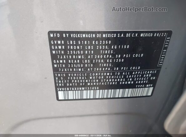 3VVCB7AX0NM131656 2022 VOLKSWAGEN TIGUAN Silver ძრავის განყოფილების ხედი
