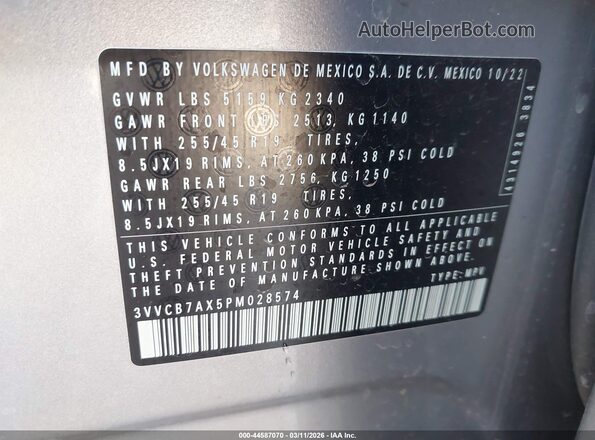 3VVCB7AX5PM028574 2023 VOLKSWAGEN TIGUAN Silver Շարժիչի բաժամունքի տեսք