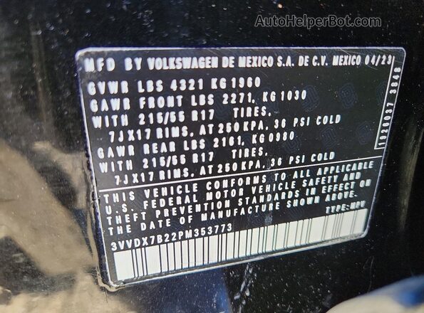 3VVDX7B22PM353773 2023 VOLKSWAGEN TAOS Black Սալոնի 360 աստիճան տեսք