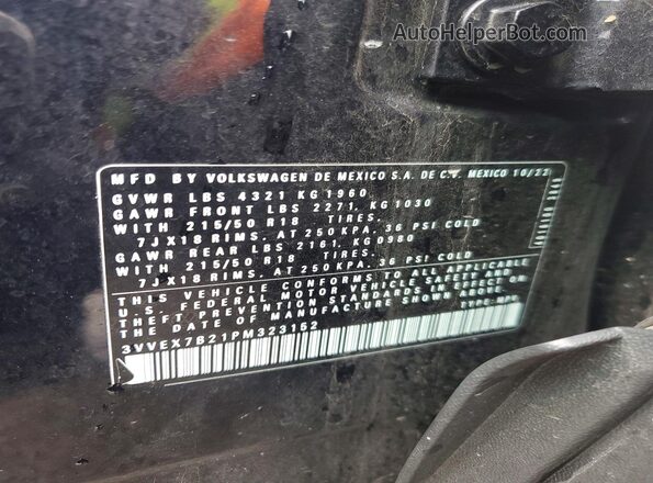 3VVEX7B21PM323152 2023 VOLKSWAGEN TAOS Black Vista de la etiqueta del VIN