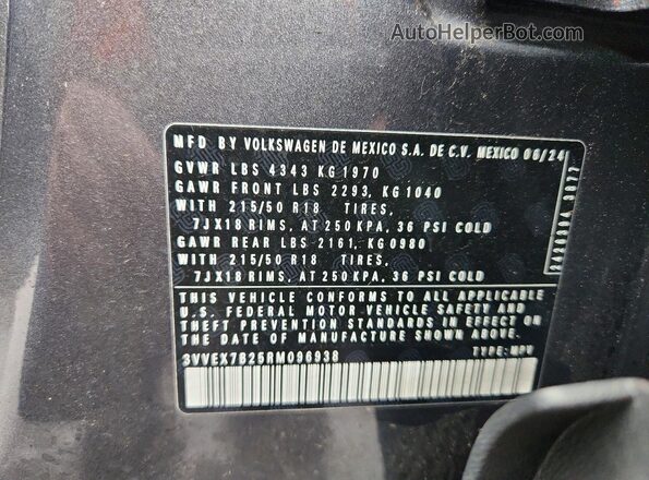 3VVEX7B25RM096938 2024 VOLKSWAGEN TAOS Серый Панорамный вид салона 360°