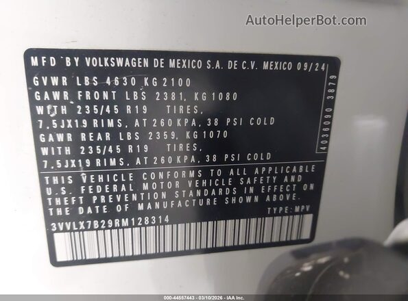 3VVLX7B29RM128314 2024 VOLKSWAGEN TAOS White Engine compartment view