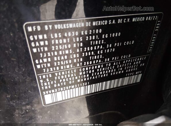 3VVNX7B29PM311301 2023 VOLKSWAGEN TAOS Black 