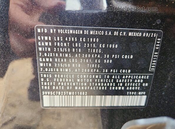 3VVSC7B23TM011682 2026 VOLKSWAGEN TAOS Black VIN კოდის სტიკერის ხედი