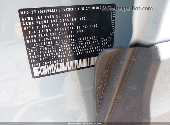 3VVSC7B25SM067055 2025 VOLKSWAGEN TAOS Blue Շարժիչի բաժամունքի տեսք