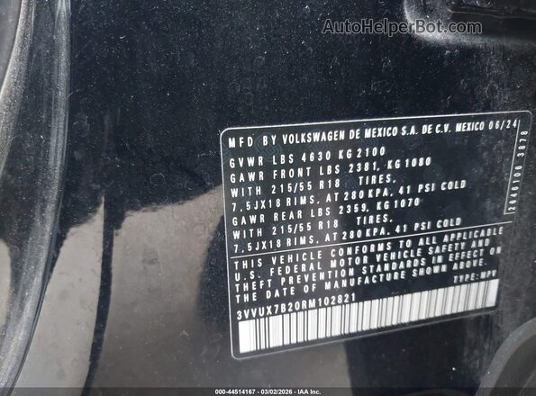 3VVUX7B20RM102821 2024 VOLKSWAGEN TAOS Black Widok komory silnika