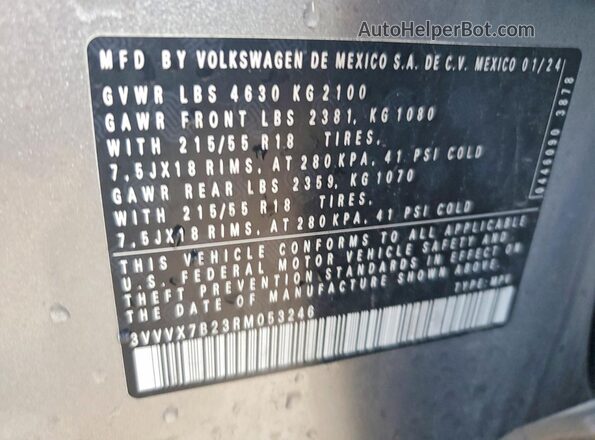 3VVVX7B23RM053246 2024 VOLKSWAGEN TAOS Silver 