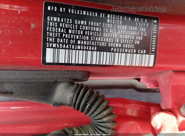 3VW5DAAT8JM504848 2018 VOLKSWAGEN BEETLE Red Շարժիչի բաժամունքի տեսք