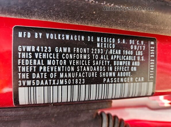 3VW5DAATXJM501823 2018 VOLKSWAGEN BEETLE Красный 