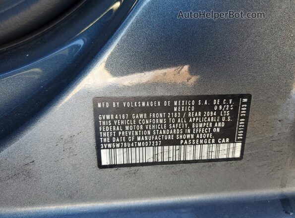 3VW5W7BU4TM007237 2026 VOLKSWAGEN JETTA Gray Вид підкапотного простору