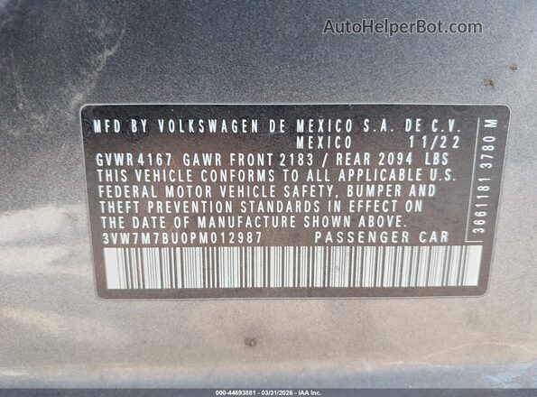 3VW7M7BU0PM012987 2023 VOLKSWAGEN JETTA Gray Vista del compartimento del motor