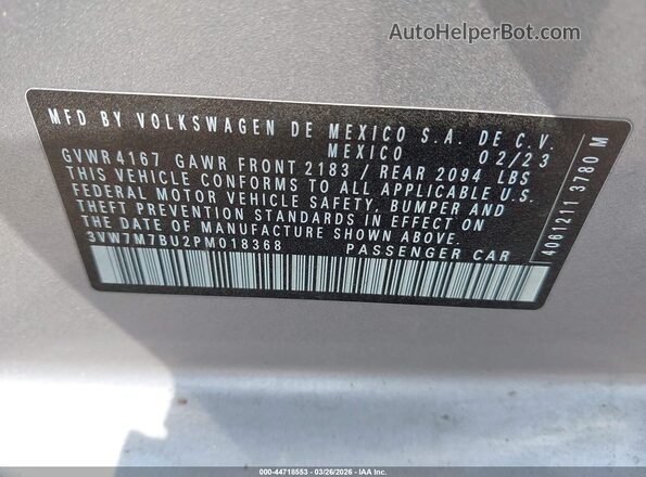 3VW7M7BU2PM018368 2023 VOLKSWAGEN JETTA Silver 