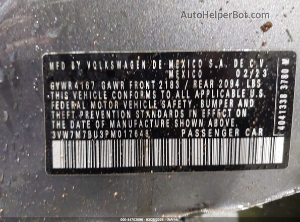 3VW7M7BU3PM017648 2023 VOLKSWAGEN JETTA Gray 