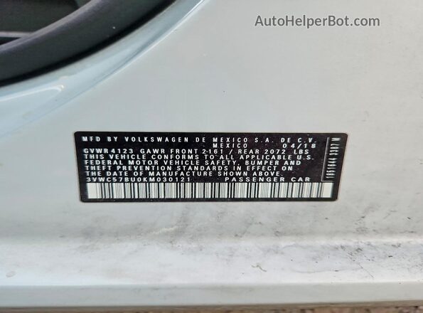 3VWC57BU0KM030121 2019 VOLKSWAGEN JETTA Серебряный 